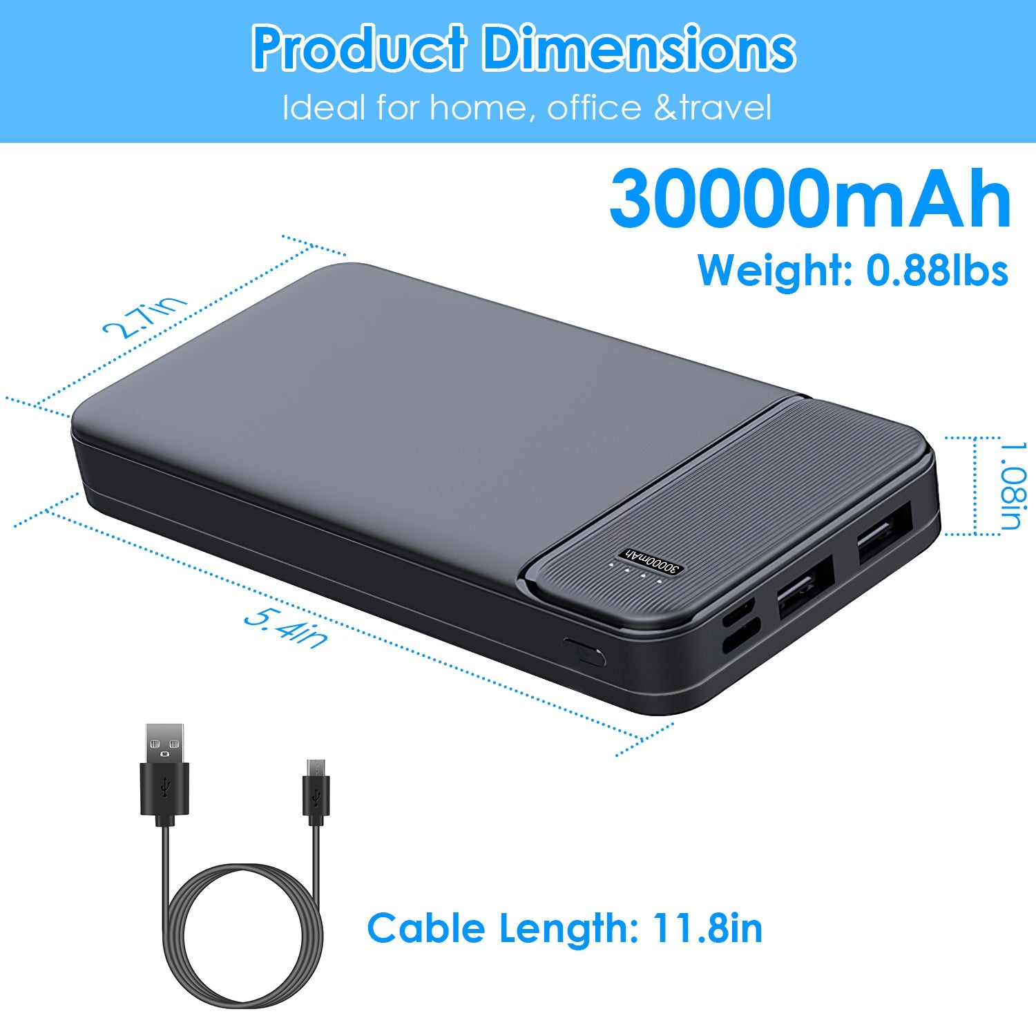 Fast Charging Power Bank With 1 USB Cable Fit For IOS Phone 15 14 13