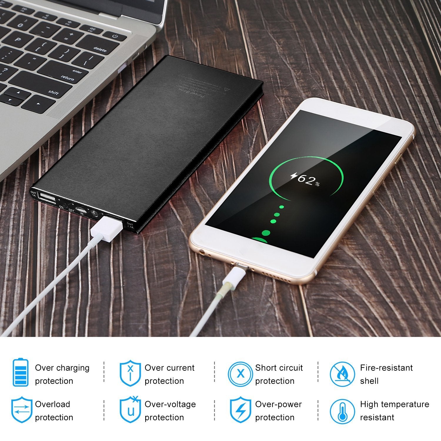 Power Bank Ultra-thin External Battery Pack Phone Charger Dual USB Port