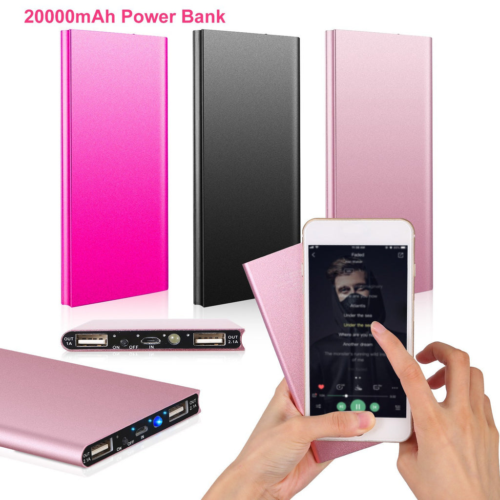 Power Bank Ultra-thin External Battery Pack Phone Charger Dual USB Port