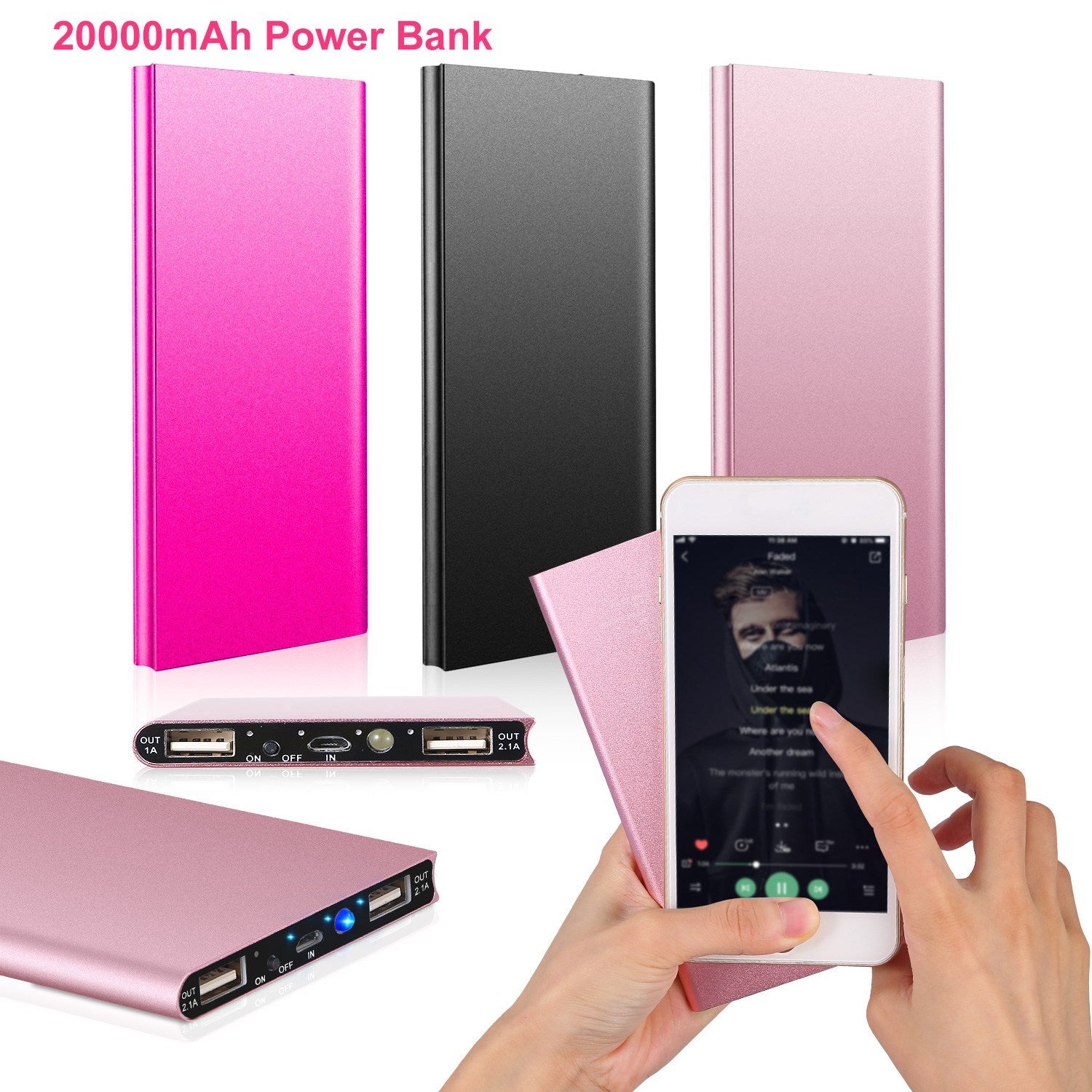 Power Bank Ultra-thin External Battery Pack Phone Charger Dual USB Port