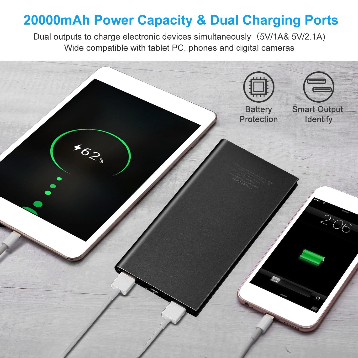 Power Bank Ultra-thin External Battery Pack Phone Charger Dual USB Port