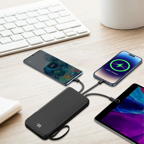 Fast Charger 20000mAh Fast Charging Power Bank Portable Charger With 4 Inbuilt Cables Digital Display Handle Fit For IOSPhone 15 14 Android And More