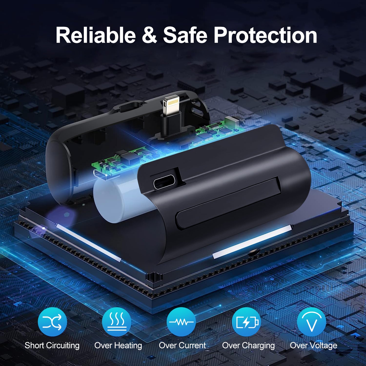 Portable Phone Charger Built-in Type-C IOS Cable Dual Output Power Bank Compact Size Compatible With IOS Phone