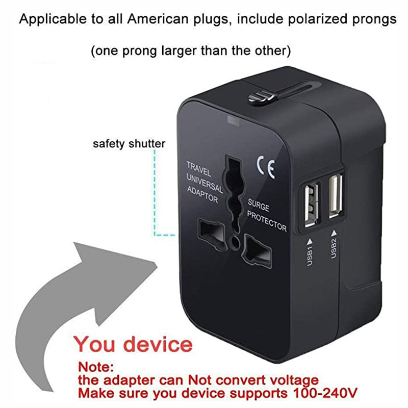 Travel Adapter With USB C, Universal All In One Worldwide Travel Adapter Power Converters Wall Charger AC Power Plug Adapter USB Type C Charging For USA EU UK AUS