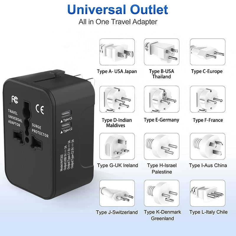 Universal Travel Adapter, Portable Worldwide All-in-One Plug Adapter With 3 USB