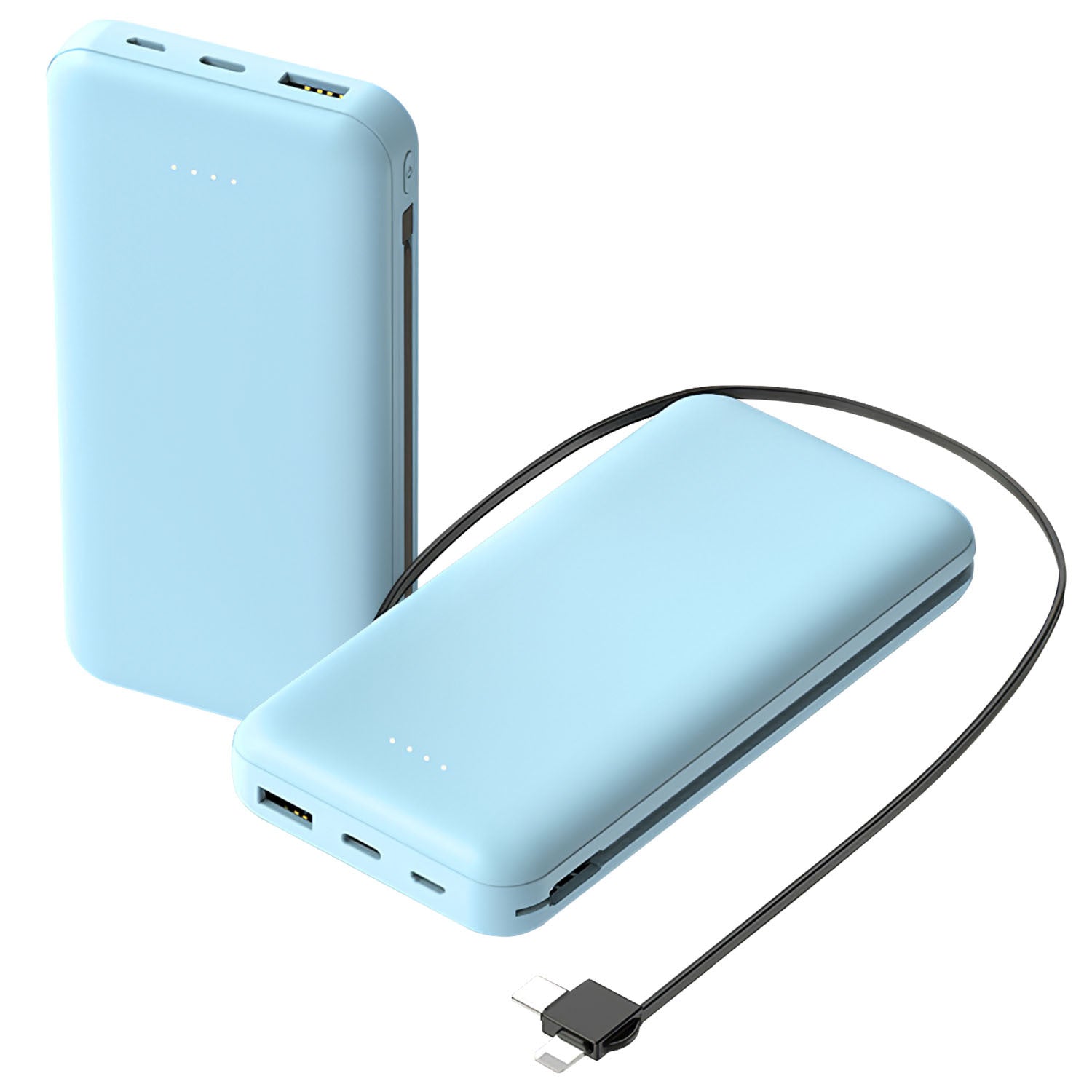 Power Bank Portable Phone Charger External Battery Pack With LT And Type C Double Ended Cable Type C USB Cable Fit For IOSPhone 14 Android And More