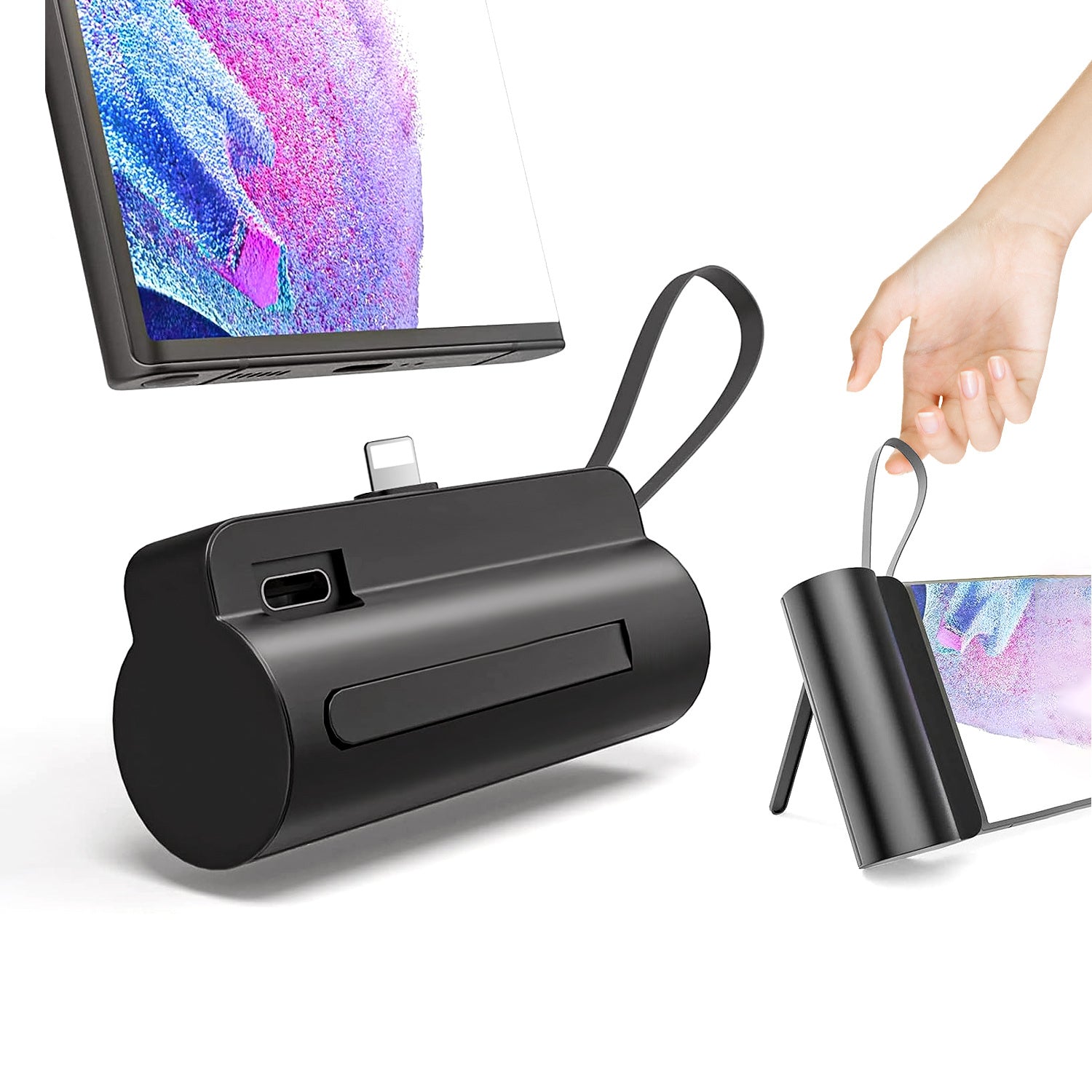 Portable Phone Charger Built-in Type-C IOS Cable Dual Output Power Bank Compact Size Compatible With IOS Phone