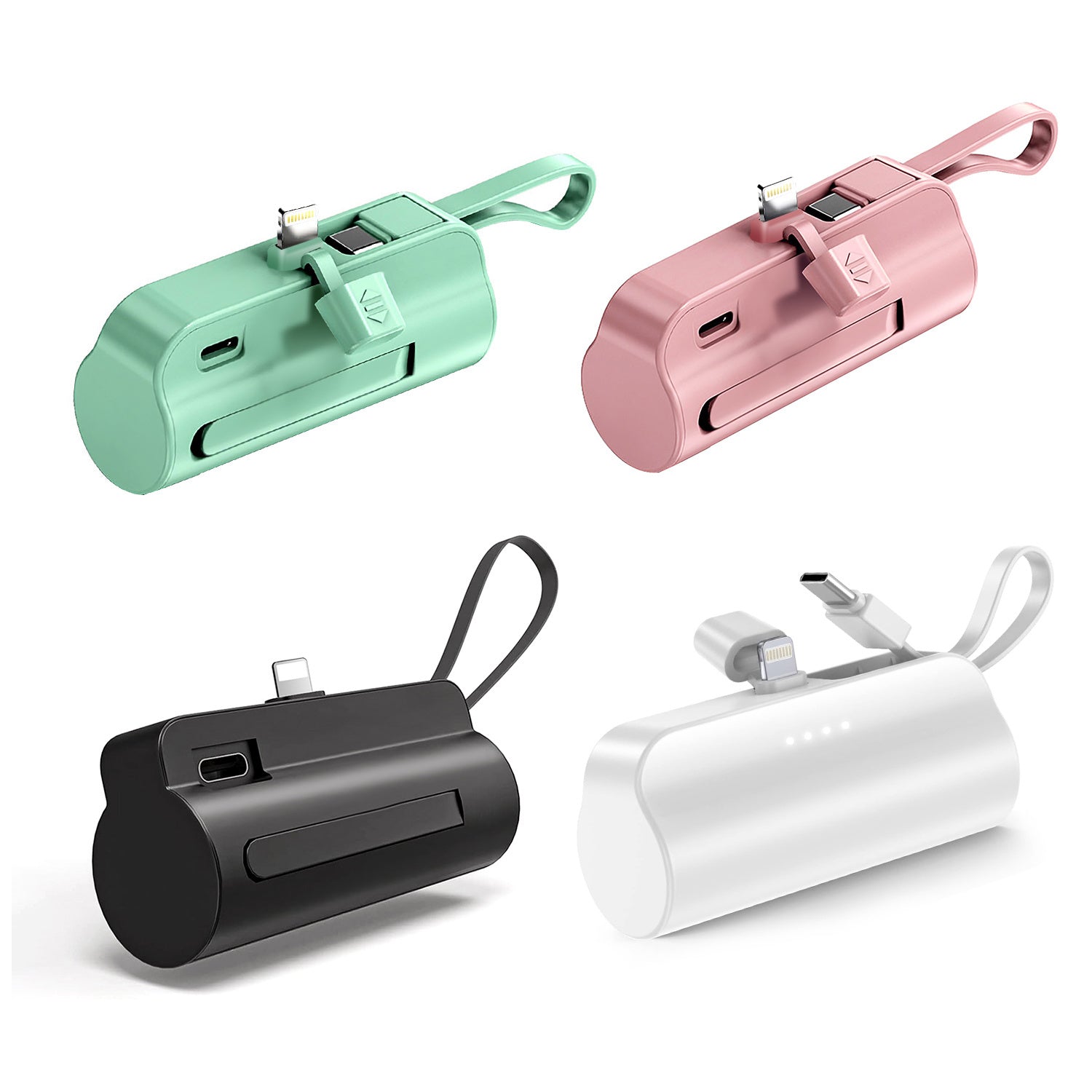 Portable Phone Charger Built-in Type-C IOS Cable Dual Output Power Bank Compact Size Compatible With IOS Phone