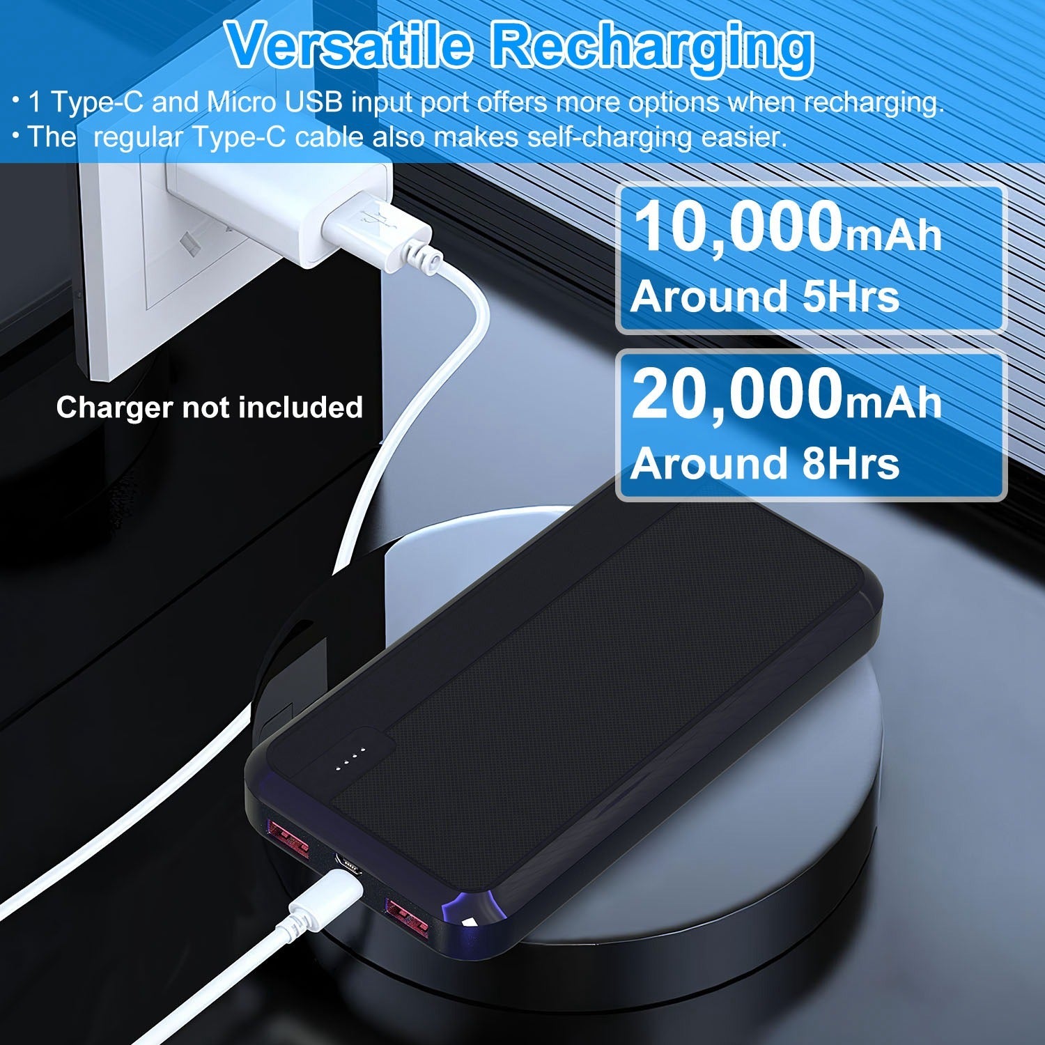 1Pc 10000mAh Or 20000mAh Optional PD22.5W Fast Charging Power Bank Fast Charger Portable Phone Charger With Type-C USB Cable Fit For IOS Phone 16 Samsung Galaxy S24 And More