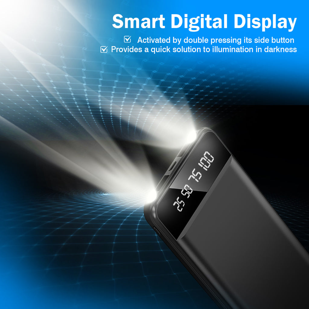 Power Bank Portable Ultra Slim Charger External Battery Pack With 2 USB Output Ports Charging Cable LED Flashlight Compatible With IOSPhone 15 And More