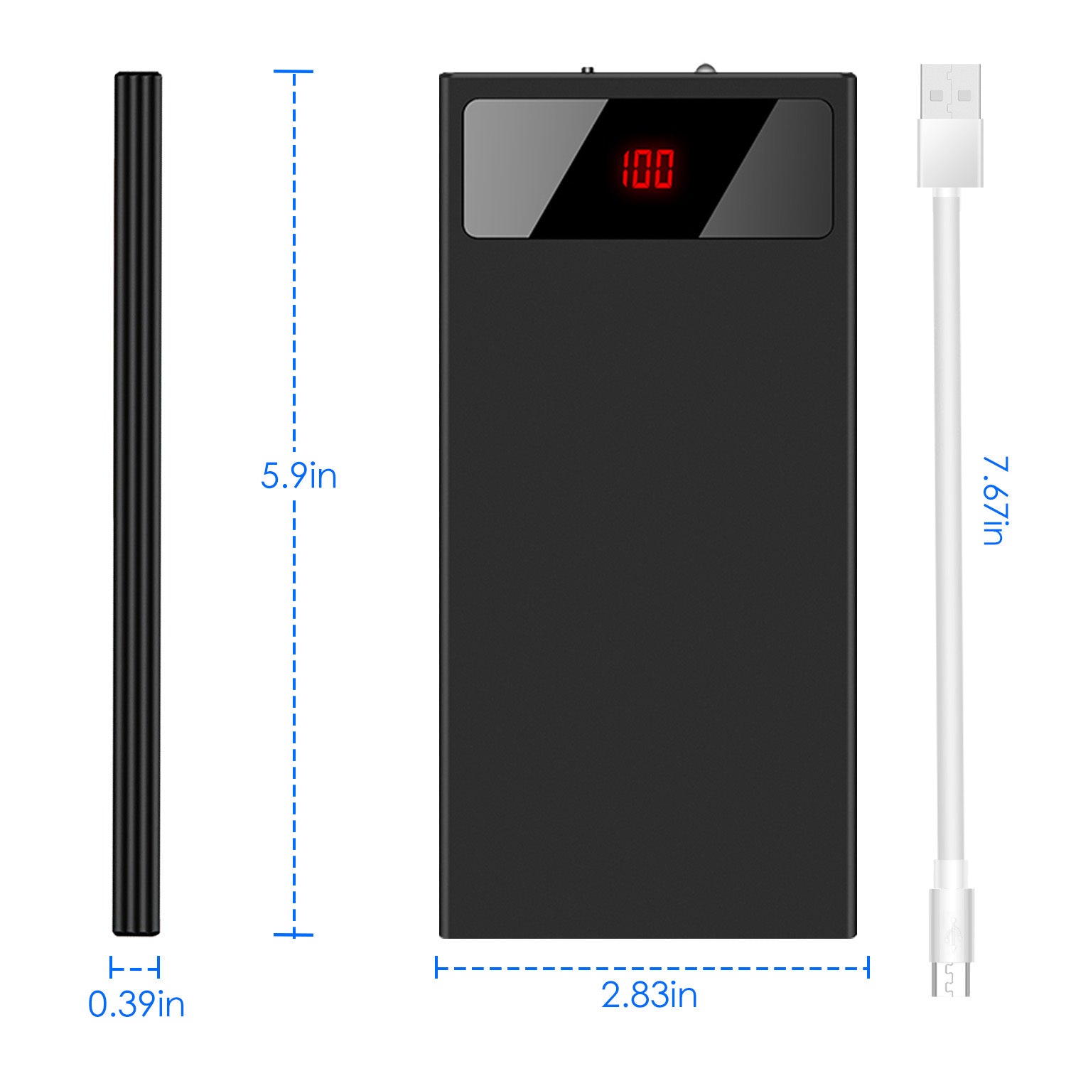 Power Bank Ultra-thin Phone Charger Dual USB Port Flashlight Battery Remain Display
