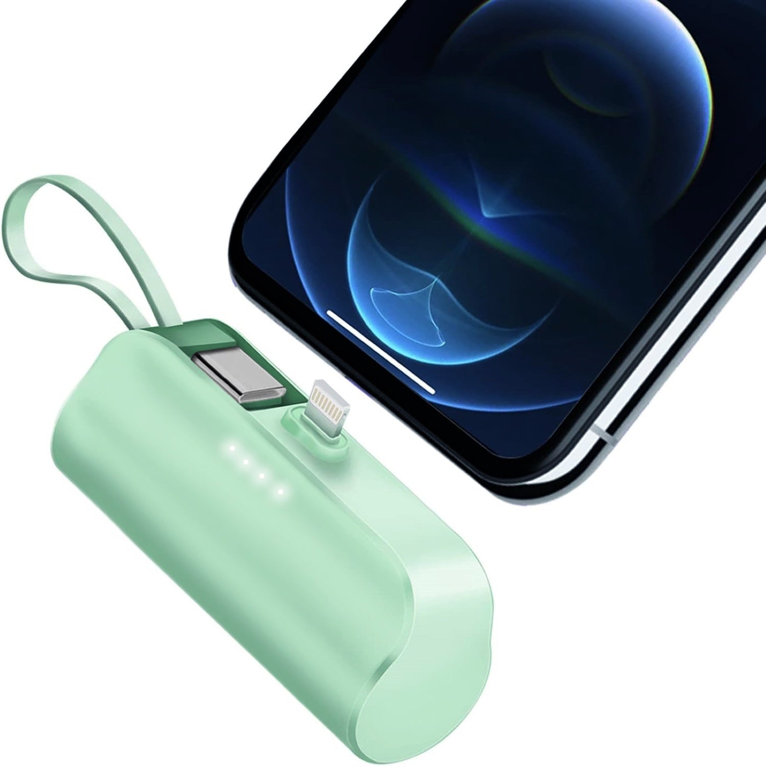 Portable Phone Charger Built-in Type-C IOS Cable Dual Output Power Bank Compact Size Compatible With IOS Phone