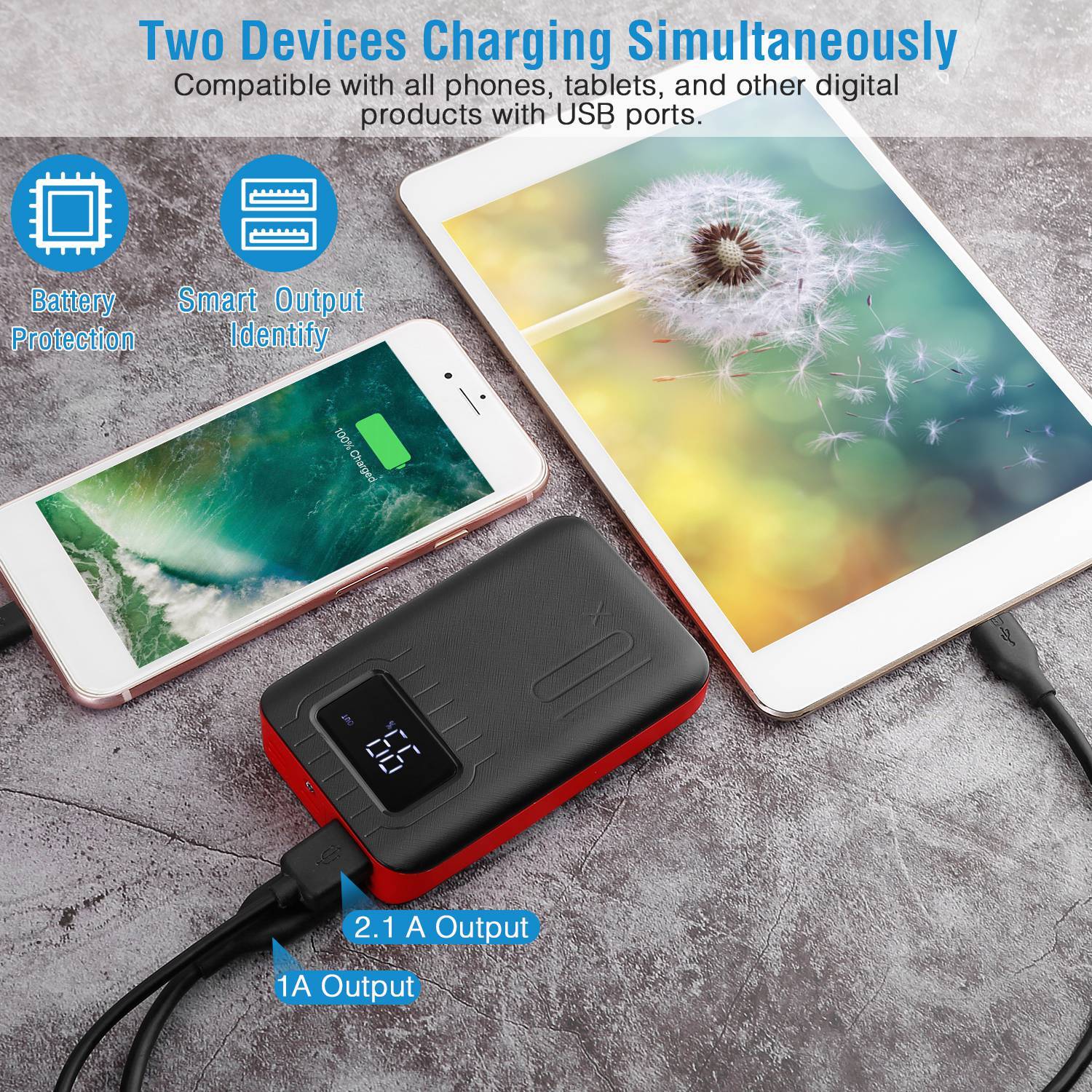 Portable Power Bank External Battery Pack Charger Dual USB Charge Interface With LCD Display Flashlight Type C Micro USB Lightning Input