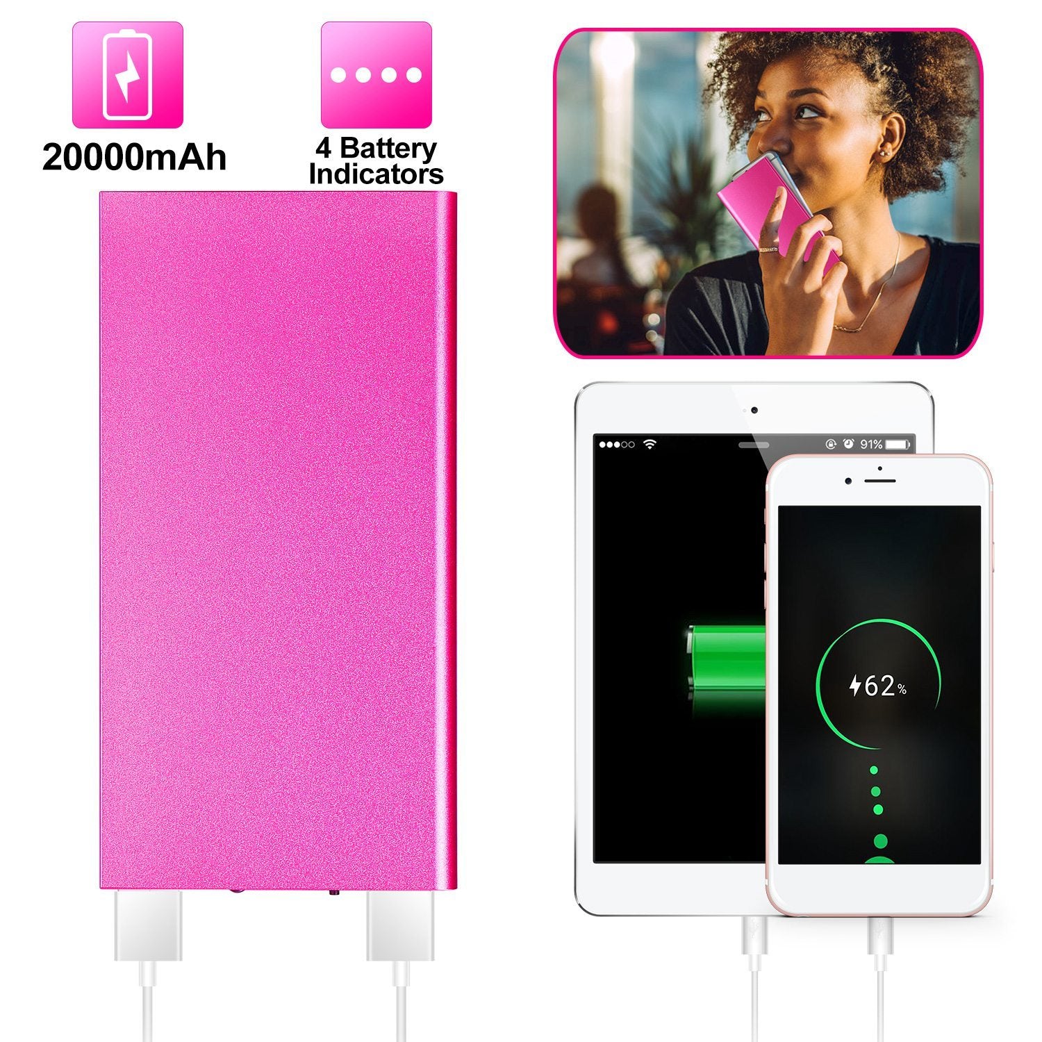 Power Bank Ultra-thin External Battery Pack Phone Charger Dual USB Port